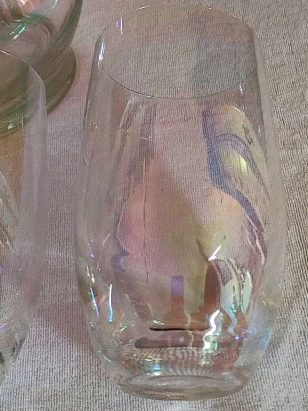 Vtg. Iridescent Aurora Borealis Glass Pitcher 80 Oz & 4 Tumblers 18 Oz 5 Pc Set